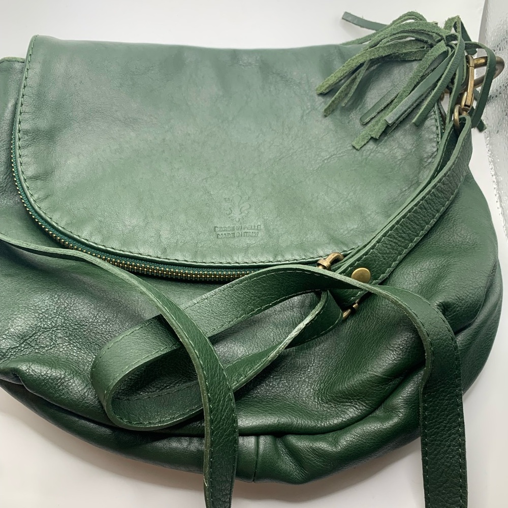 Vintage Borse In Pelle Italy Green Soft Genuine Leather Crossbody Bag Handbag